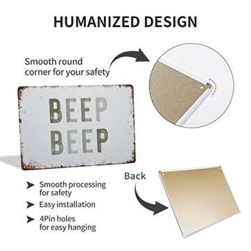 NAMEY Funny Vintage Tin Metal Sign Beep Beep Nursery Decor Cars Theme Boys Room Wall Decor Green Toddler Room Wall Art 12x16 Inch Suitable for Home and Bar Cafe Wall Decor