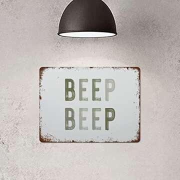 NAMEY Funny Vintage Tin Metal Sign Beep Beep Nursery Decor Cars Theme Boys Room Wall Decor Green Toddler Room Wall Art 12x16 Inch Suitable for Home and Bar Cafe Wall Decor