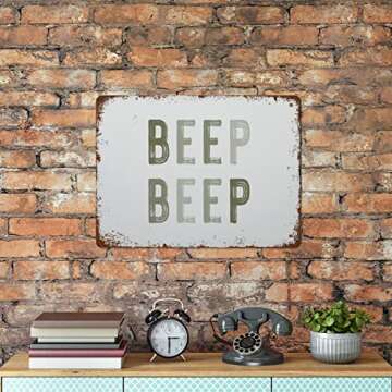 NAMEY Funny Vintage Tin Metal Sign Beep Beep Nursery Decor Cars Theme Boys Room Wall Decor Green Toddler Room Wall Art 12x16 Inch Suitable for Home and Bar Cafe Wall Decor