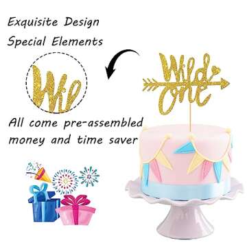 Gold Glitter Wild One Cake Topper for Birthday Celebrations