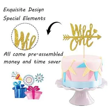 Gold Glitter Wild One Cake Topper for Birthday Celebrations