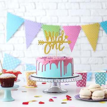 Gold Glitter Wild One Cake Topper for Birthday Celebrations