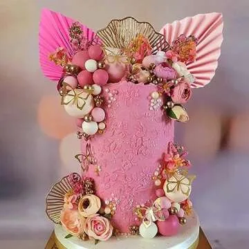 Boho Flower Cake Toppers Balls Cake Decorations with Butterflies for Birthday Party Wedding Baby Shower Boho Themed Party Supplies (Hot Pink)