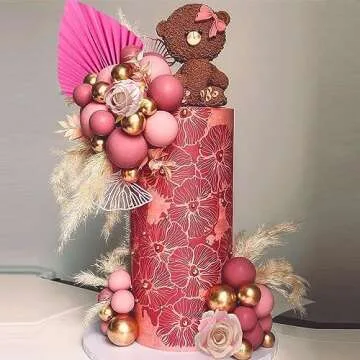 Boho Flower Cake Toppers Balls Cake Decorations with Butterflies for Birthday Party Wedding Baby Shower Boho Themed Party Supplies (Hot Pink)