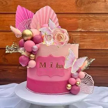 Boho Flower Cake Toppers Balls Cake Decorations with Butterflies for Birthday Party Wedding Baby Shower Boho Themed Party Supplies (Hot Pink)