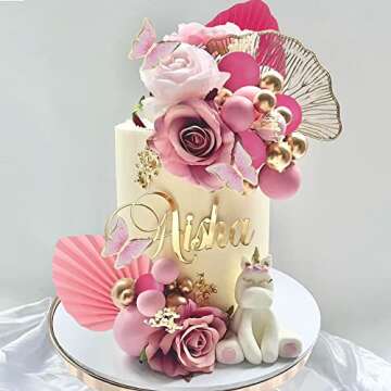 Boho Flower Cake Toppers Balls Cake Decorations with Butterflies for Birthday Party Wedding Baby Shower Boho Themed Party Supplies (Hot Pink)