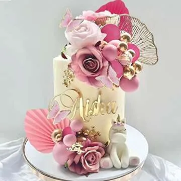 Boho Flower Cake Toppers Balls Cake Decorations with Butterflies for Birthday Party Wedding Baby Shower Boho Themed Party Supplies (Hot Pink)