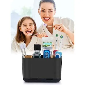 GFWARE Black Toothbrush Holder, Bamboo Toothbrush and Toothpaste Holder with Drainage, Electric Kids Matte Black Toothbrush Holders Set Organizer for Bathrooms Countertop Accessories Storage
