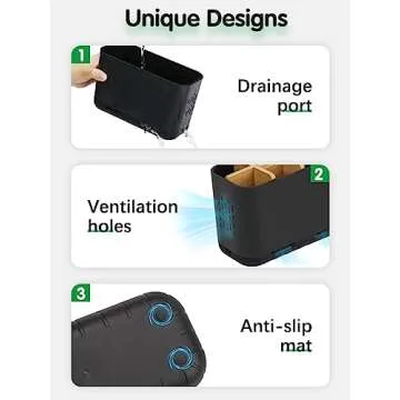 GFWARE Black Toothbrush Holder, Bamboo Toothbrush and Toothpaste Holder with Drainage, Electric Kids Matte Black Toothbrush Holders Set Organizer for Bathrooms Countertop Accessories Storage