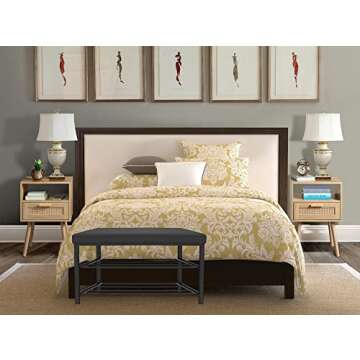 Finnhomy Entryway Shoe Rack with Cushioned Seat, Shoe Bench for Entry, 2 Shelves Storage Bench w/Faux Leather Top Bed Bench, Black