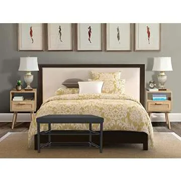 Finnhomy Entryway Shoe Rack with Cushioned Seat, Shoe Bench for Entry, 2 Shelves Storage Bench w/Faux Leather Top Bed Bench, Black