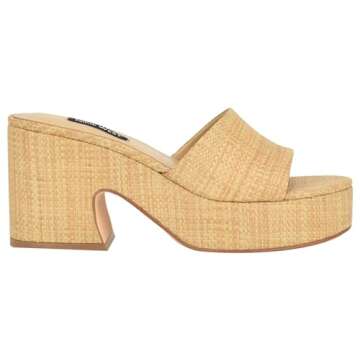 Nine West Women's BOONE Wedge Sandal, Natural Raffia 110, 9