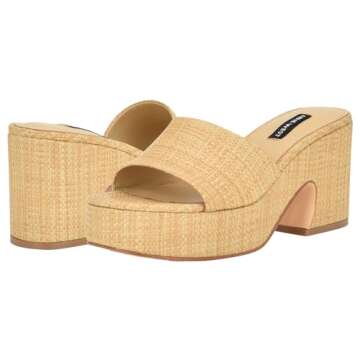 Nine West Women's BOONE Wedge Sandal, Natural Raffia 110, 9