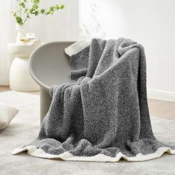 Snuggle Sac Heather Black Throw Blanket for Couch, Reversible Super Soft Micorfiber Blankets Dupes Warm Cozy Knit Fuzzy Plush Throws for Sofa, Bed, Heather Black, 50x60 inches
