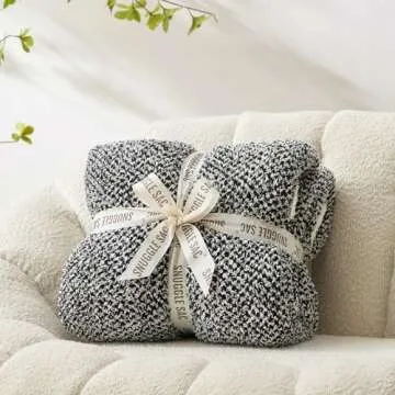 Snuggle Sac Heather Black Throw Blanket for Couch, Reversible Super Soft Micorfiber Blankets Dupes Warm Cozy Knit Fuzzy Plush Throws for Sofa, Bed, Heather Black, 50x60 inches