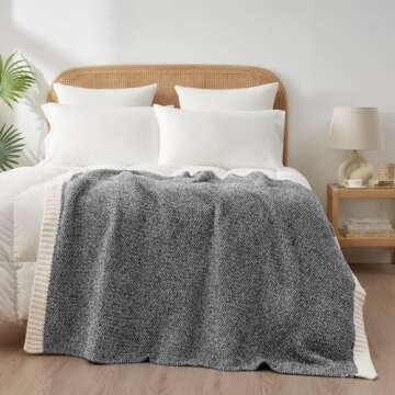 Snuggle Sac Heather Black Throw Blanket for Couch, Reversible Super Soft Micorfiber Blankets Dupes Warm Cozy Knit Fuzzy Plush Throws for Sofa, Bed, Heather Black, 50x60 inches