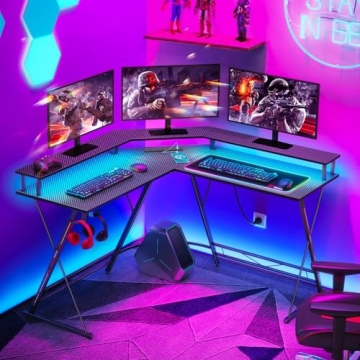 SEVEN WARRIOR L Shaped Gaming Desk with LED Lights