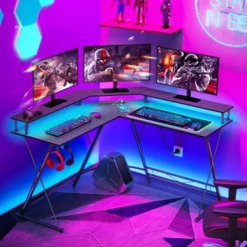 SEVEN WARRIOR L Shaped Gaming Desk with LED Lights