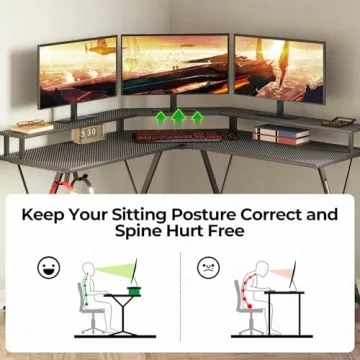 SEVEN WARRIOR L Shaped Gaming Desk with LED Lights