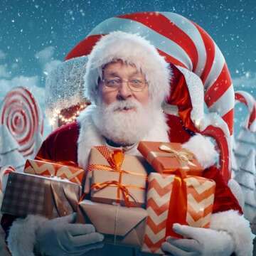 Funnytree 5x7ft Christmas Candy Cup House Photography Backdrop Snow Pine Tree Red and White Stripes ...