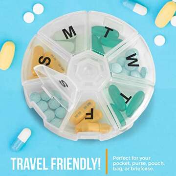 Weekly Pill Organizer Pack of 2, Travel Friendly