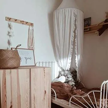 MOMAID Bed Canopy with Frills Reading Nook Game Tent for Kids Boho Hanging Net Play Room Decor(White...