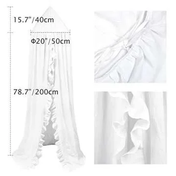 MOMAID Bed Canopy with Frills Reading Nook Game Tent for Kids Boho Hanging Net Play Room Decor(White)