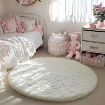PAGISOFE Cream White Round Rug - Soft & Fluffy for Kids