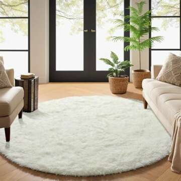 PAGISOFE Cream White Round Rug - Soft & Fluffy for Kids