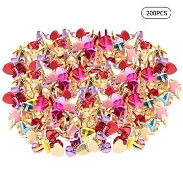 Xijuer 200PCS Metal Paper Brass, Mini Brads Multi Color Small Heart Metal Brad, Paper Fasteners Pastel Brads for Art Scrapbooking Crafting, Multicolor