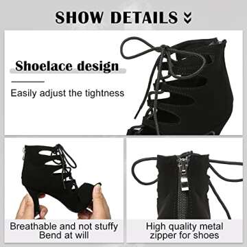RUYBOZRY Women's Open Toe Ankle Latin Dance Boots Salsa Ballrooom Performence Practice Party Dance Shoes,YCL456-Black-7.5,US 8.5