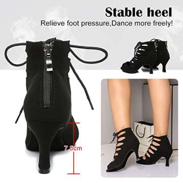 RUYBOZRY Women's Open Toe Ankle Latin Dance Boots Salsa Ballrooom Performence Practice Party Dance Shoes,YCL456-Black-7.5,US 8.5