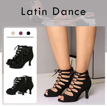 RUYBOZRY Women's Open Toe Ankle Latin Dance Boots Salsa Ballrooom Performence Practice Party Dance Shoes,YCL456-Black-7.5,US 8.5