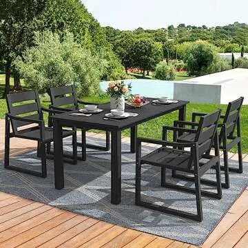 Cozyman HDPS Outdoor Patio Dining Set, 7-Piece, All Weather Outdoor Table and Chairs, Resin Outdoor Kitchen Furniture Dining Sets for Outdoor Indoor, Patio, Lawn, Garden, and Backyard, Black