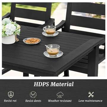 Cozyman HDPS Outdoor Patio Dining Set, 7-Piece, All Weather Outdoor Table and Chairs, Resin Outdoor Kitchen Furniture Dining Sets for Outdoor Indoor, Patio, Lawn, Garden, and Backyard, Black