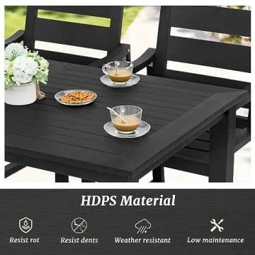 Cozyman HDPS Outdoor Patio Dining Set, 7-Piece, All Weather Outdoor Table and Chairs, Resin Outdoor Kitchen Furniture Dining Sets for Outdoor Indoor, Patio, Lawn, Garden, and Backyard, Black