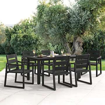 Cozyman HDPS Outdoor Patio Dining Set, 7-Piece, All Weather Outdoor Table and Chairs, Resin Outdoor Kitchen Furniture Dining Sets for Outdoor Indoor, Patio, Lawn, Garden, and Backyard, Black