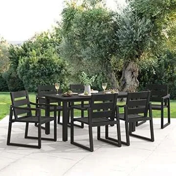 Cozyman HDPS Outdoor Patio Dining Set, 7-Piece, All Weather Outdoor Table and Chairs, Resin Outdoor Kitchen Furniture Dining Sets for Outdoor Indoor, Patio, Lawn, Garden, and Backyard, Black