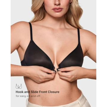 INLYRIC Women's Mesh Front Closure Bras Unlined Sheer Demi Plunge Supportive Comfortable Seamless Underwire Bra Black - Sheer 32B