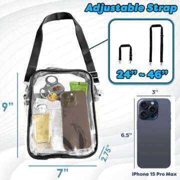 INNOVATIVE HAUS Small Clear Bag for Stadium Events - Front Pocket - Stylish & Practical