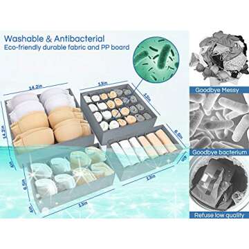 Underwear Organizer Dresser Drawer Organizer - Foldable Closet Drawer Dividers Washable Sock Organizer Storage Bra Box Fabric Bin for Baby Clothes,Panties,Lingeries,Ties,Belts，Set of 4