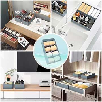 Underwear Organizer Dresser Drawer Organizer - Foldable Closet Drawer Dividers Washable Sock Organizer Storage Bra Box Fabric Bin for Baby Clothes,Panties,Lingeries,Ties,Belts，Set of 4