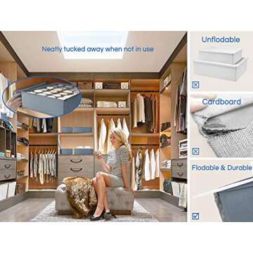 Underwear Organizer Dresser Drawer Organizer - Foldable Closet Drawer Dividers Washable Sock Organizer Storage Bra Box Fabric Bin for Baby Clothes,Panties,Lingeries,Ties,Belts，Set of 4