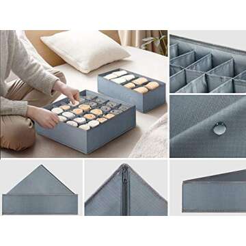 Underwear Organizer Dresser Drawer Organizer - Foldable Closet Drawer Dividers Washable Sock Organizer Storage Bra Box Fabric Bin for Baby Clothes,Panties,Lingeries,Ties,Belts，Set of 4