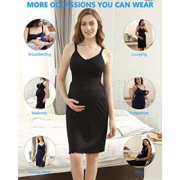 iloveSIA 2-Pack Women's Seamless Maternity Nursing Dress with Built-in Bra – Comfortable, Breathab...