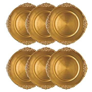 Henilosson Gold Charger Plates - Antique Plate Chargers for Dinner Plates - Set of 6 Dinner Chargers (6, gold)