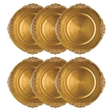 Henilosson Gold Charger Plates - Antique Plate Chargers for Dinner Plates - Set of 6 Dinner Chargers (6, gold)