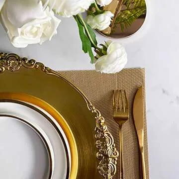 Henilosson Gold Charger Plates - Antique Plate Chargers for Dinner Plates - Set of 6 Dinner Chargers (6, gold)