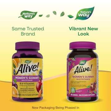 Nature's Way Alive! Women’s Gummy Multivitamin, 16 Vitamins & Minerals, Energy Metabolism*, Hair Skin & Nails*, Vegetarian, Mixed Berry Flavored, 60 Gummies (Packaging May Vary)
