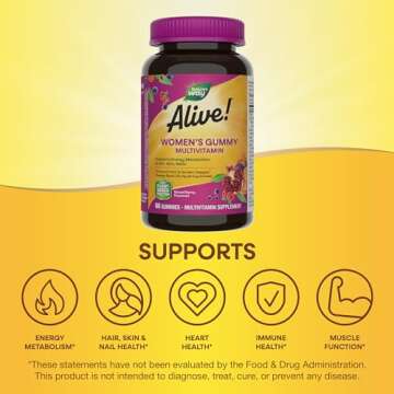 Nature's Way Alive! Women’s Gummy Multivitamin, 16 Vitamins & Minerals, Energy Metabolism*, Hair Skin & Nails*, Vegetarian, Mixed Berry Flavored, 60 Gummies (Packaging May Vary)